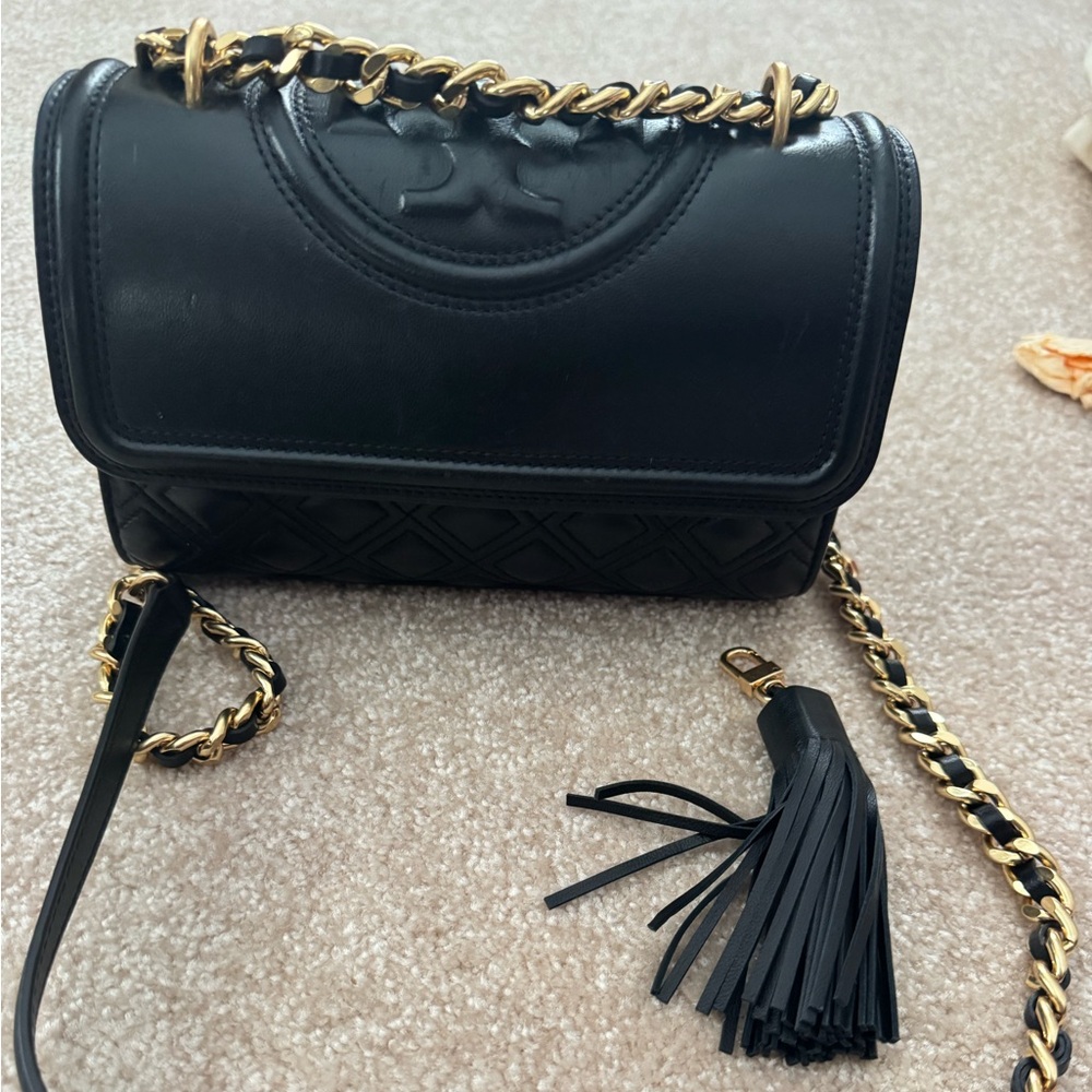 Tory Burch Black Convertible Shoulder Bag with Gold Chain